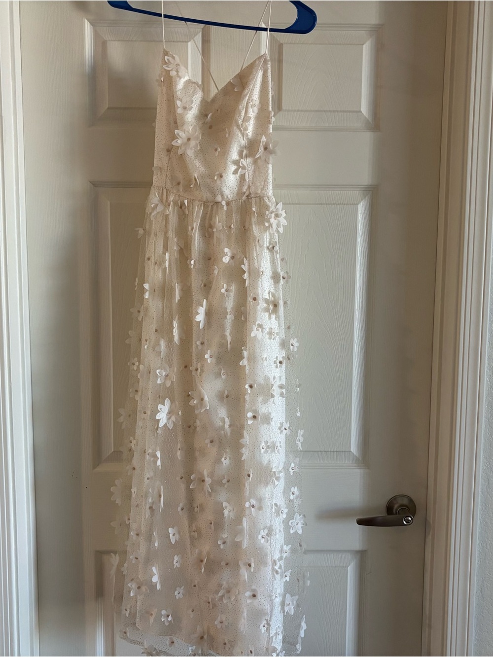 Ivory Floral Tulle Spaghetti-Strap Dress M